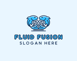 Symmetrical Aquatic Fish logo design