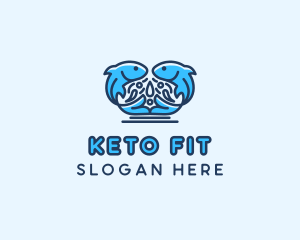 Symmetrical Aquatic Fish logo design