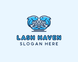 Symmetrical Aquatic Fish logo design