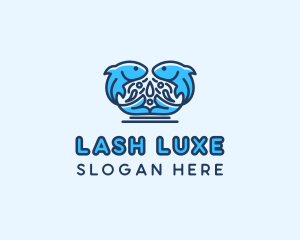 Symmetrical Aquatic Fish logo design