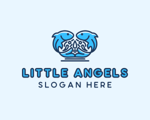 Symmetrical Aquatic Fish logo design