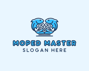 Symmetrical Aquatic Fish logo design