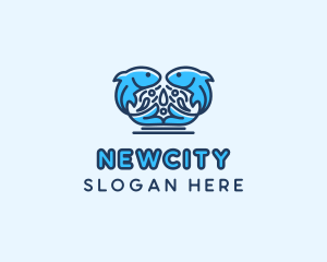 Symmetrical Aquatic Fish logo design