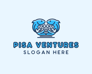 Symmetrical Aquatic Fish logo design