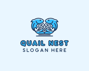 Symmetrical Aquatic Fish logo design