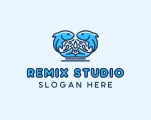 Symmetrical Aquatic Fish logo design