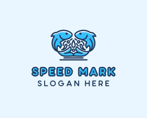 Symmetrical Aquatic Fish logo design