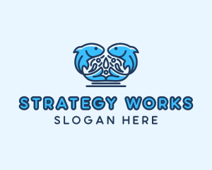 Symmetrical Aquatic Fish logo design