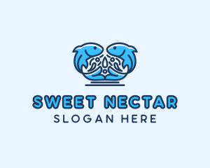 Symmetrical Aquatic Fish logo design