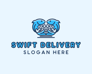 Symmetrical Aquatic Fish logo design