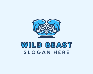 Symmetrical Aquatic Fish logo design