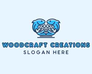 Symmetrical Aquatic Fish logo design