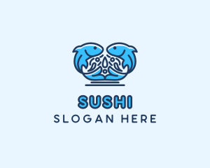 Symmetrical Aquatic Fish logo design