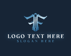 Typography - Medieval Metallic Sword Letter F logo design