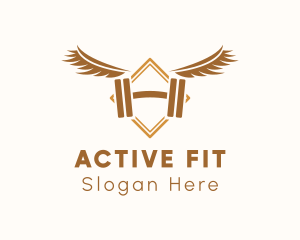 Fit - Winged Dumbbell Fitness logo design