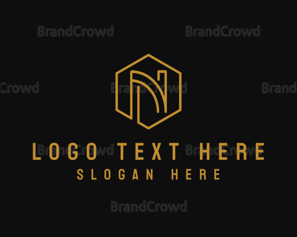 Golden Hexagon Letter N Logo