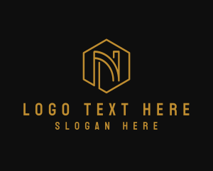 Corporation - Golden Hexagon Letter N logo design