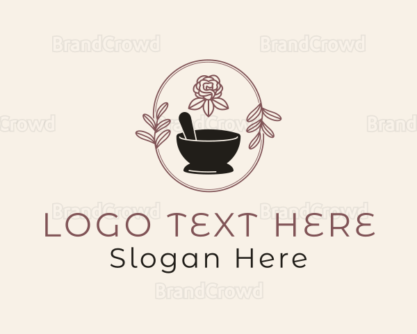 Floral Wreath Mortar Pestle Logo