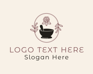 Traditional Medicine - Floral Wreath Mortar Pestle logo design