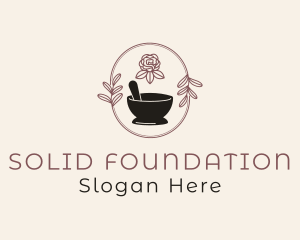 Mortar - Floral Wreath Mortar Pestle logo design