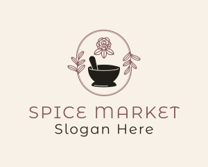 Floral Wreath Mortar Pestle logo design