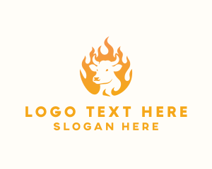 Barbecue - Flame BBQ Grill Cow logo design