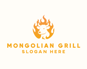 Flame BBQ Grill Cow logo design