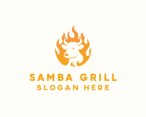 Flame BBQ Grill Cow logo design