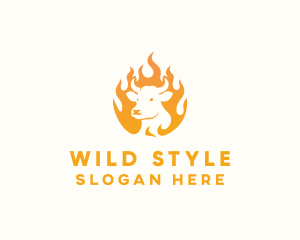 Flame BBQ Grill Cow logo design
