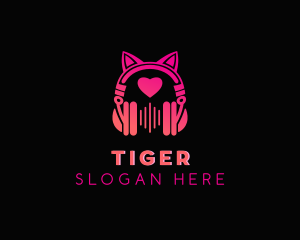 Podcast - Cat DJ Headphones logo design