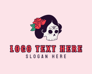 Mexican - Floral Lady Skull logo design