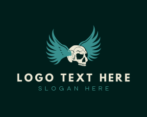 Sugar Skull - Head Skull Wings logo design