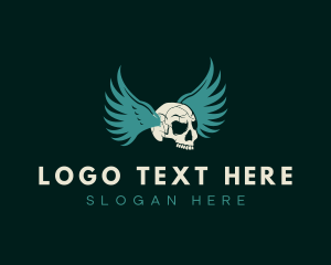 Skeleton - Head Skull Wings logo design