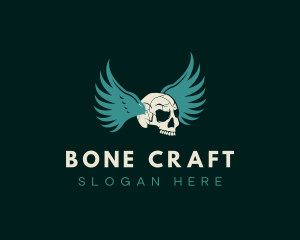 Skeletal - Head Skull Wings logo design