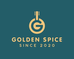 Golden Letter G Guitar logo design