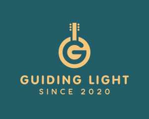 Golden Letter G Guitar logo design