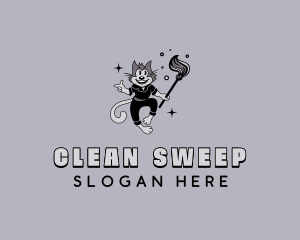 Custodian - Janitorial Cat Cleaner logo design