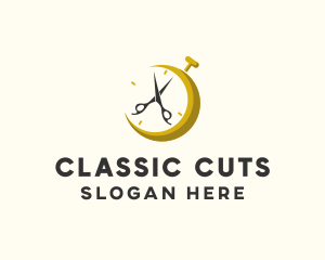 Barber Scissors Stopwatch logo design