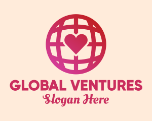 World - Red Heart Globe logo design