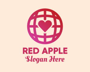 Red - Red Heart Globe logo design