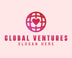 Overseas - Red Heart Globe logo design