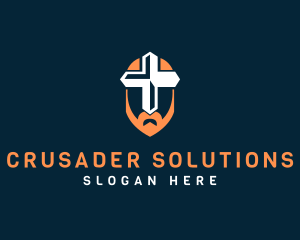 Crusader - Knight Beard Cross logo design
