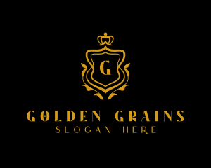 Golden Luxury Crown Shield logo design