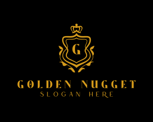 Golden Luxury Crown Shield logo design