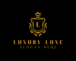 Golden Luxury Crown Shield logo design