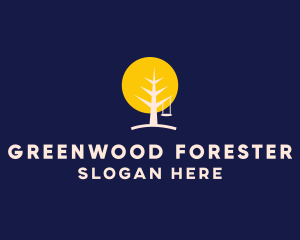 Night Forest Tree Swing logo design