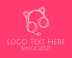 Pink - Minimalist Kitty Headphones logo design