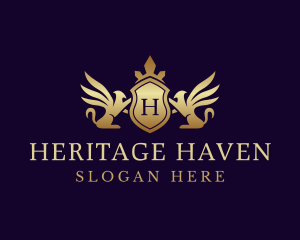History - Luxury Crown Griffin Shield logo design