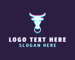 Horns - Bull Glitch Anaglyph logo design