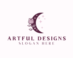 Floral Moon Crescent logo design